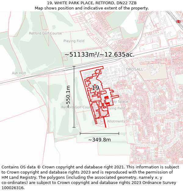 19, WHITE PARK PLACE, RETFORD, DN22 7ZB: Plot and title map