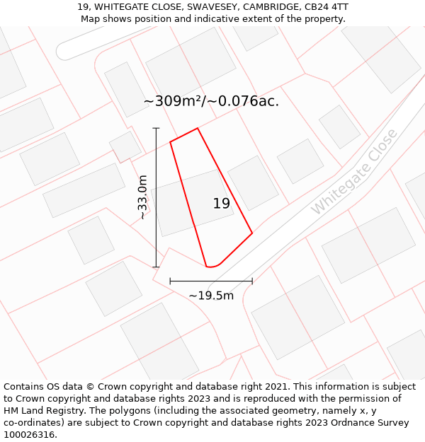 19, WHITEGATE CLOSE, SWAVESEY, CAMBRIDGE, CB24 4TT: Plot and title map