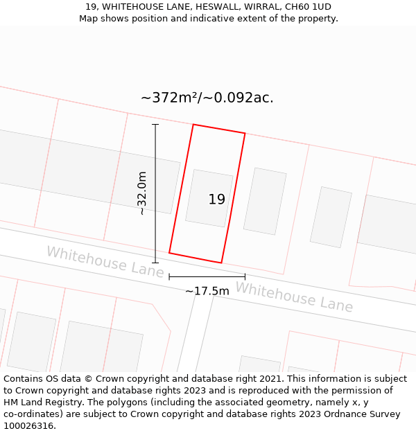 19, WHITEHOUSE LANE, HESWALL, WIRRAL, CH60 1UD: Plot and title map