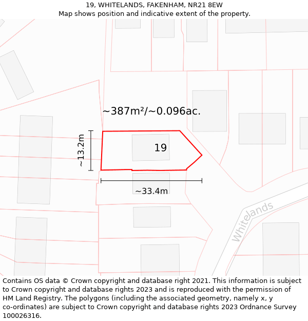 19, WHITELANDS, FAKENHAM, NR21 8EW: Plot and title map
