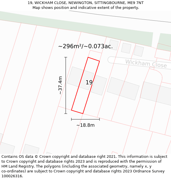 19, WICKHAM CLOSE, NEWINGTON, SITTINGBOURNE, ME9 7NT: Plot and title map