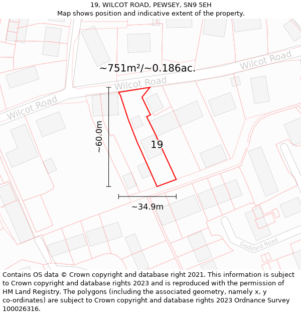 19, WILCOT ROAD, PEWSEY, SN9 5EH: Plot and title map