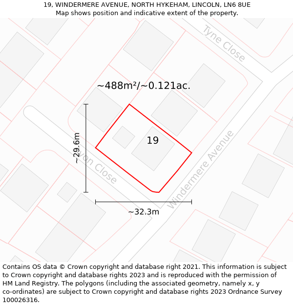 19, WINDERMERE AVENUE, NORTH HYKEHAM, LINCOLN, LN6 8UE: Plot and title map