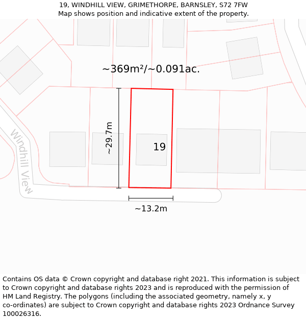 19, WINDHILL VIEW, GRIMETHORPE, BARNSLEY, S72 7FW: Plot and title map