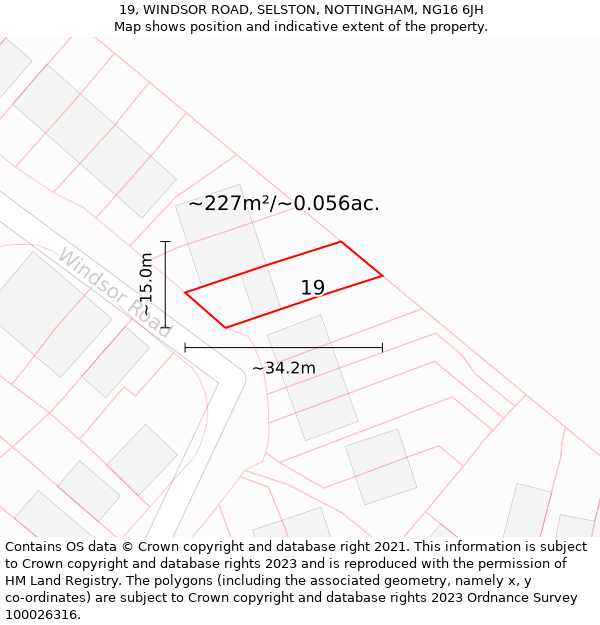 19, WINDSOR ROAD, SELSTON, NOTTINGHAM, NG16 6JH: Plot and title map