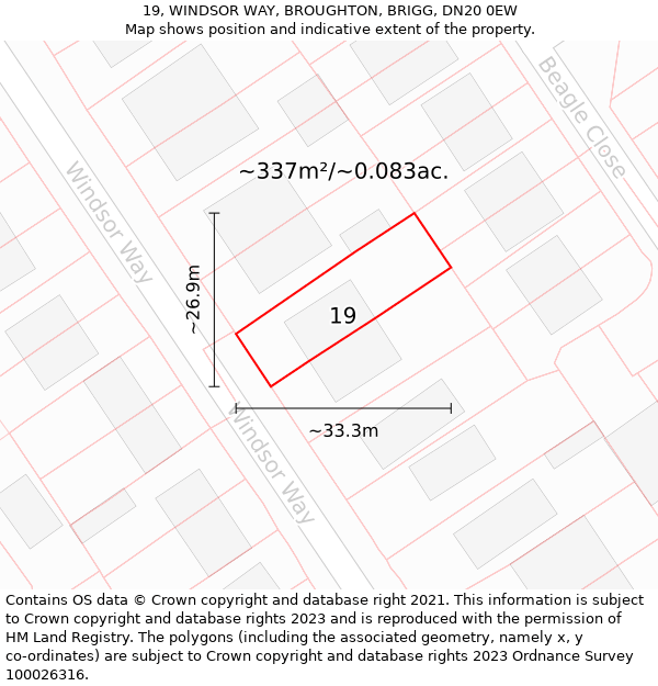 19, WINDSOR WAY, BROUGHTON, BRIGG, DN20 0EW: Plot and title map