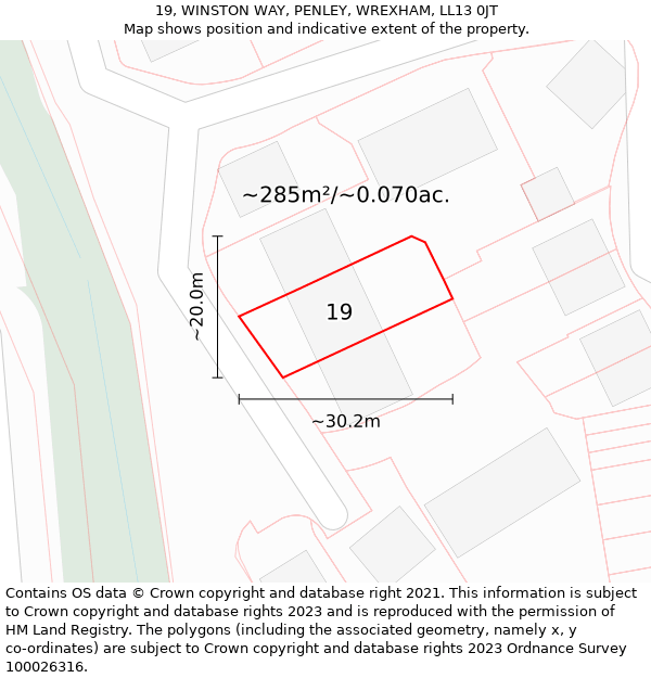 19, WINSTON WAY, PENLEY, WREXHAM, LL13 0JT: Plot and title map