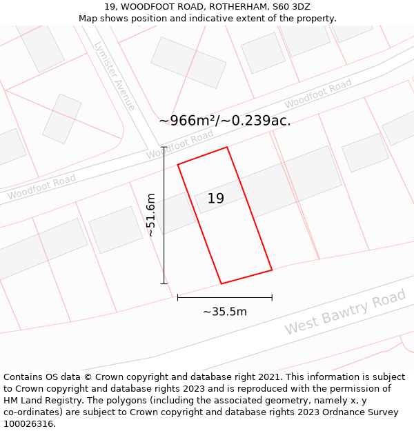 19, WOODFOOT ROAD, ROTHERHAM, S60 3DZ: Plot and title map