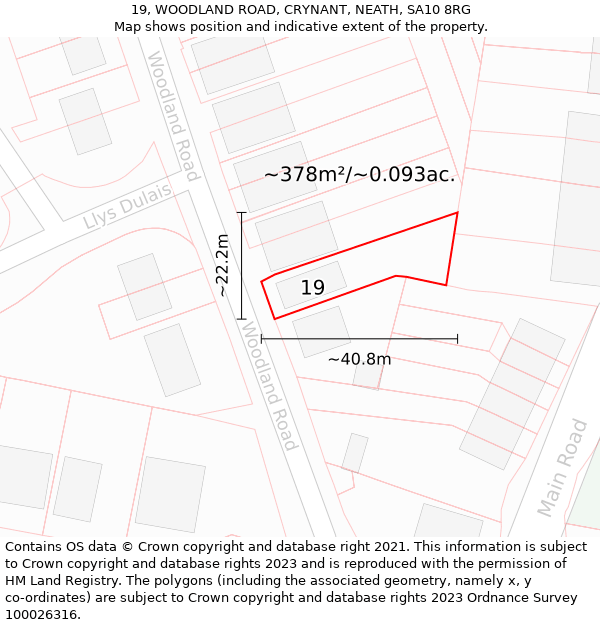 19, WOODLAND ROAD, CRYNANT, NEATH, SA10 8RG: Plot and title map