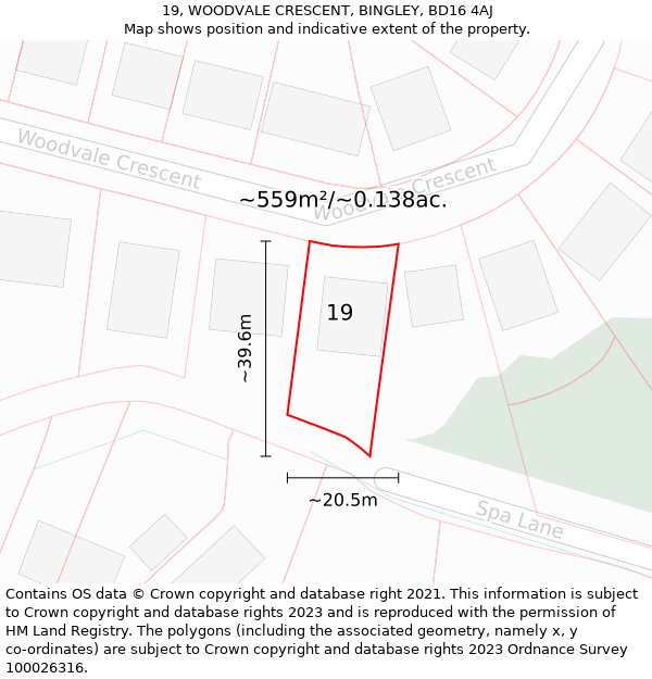 19, WOODVALE CRESCENT, BINGLEY, BD16 4AJ: Plot and title map