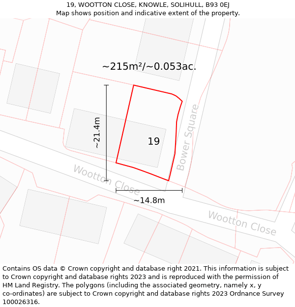 19, WOOTTON CLOSE, KNOWLE, SOLIHULL, B93 0EJ: Plot and title map