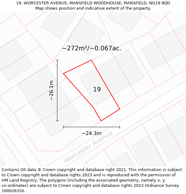 19, WORCESTER AVENUE, MANSFIELD WOODHOUSE, MANSFIELD, NG19 8QD: Plot and title map