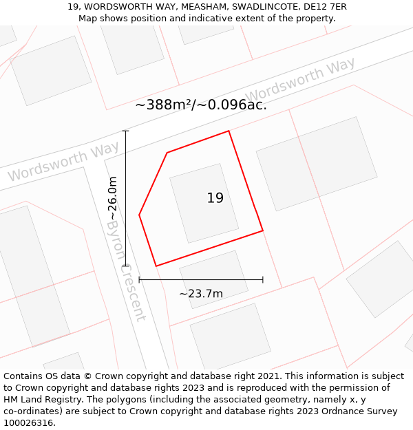 19, WORDSWORTH WAY, MEASHAM, SWADLINCOTE, DE12 7ER: Plot and title map