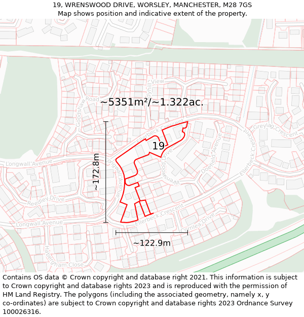 19, WRENSWOOD DRIVE, WORSLEY, MANCHESTER, M28 7GS: Plot and title map