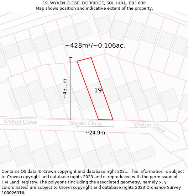 19, WYKEN CLOSE, DORRIDGE, SOLIHULL, B93 8RP: Plot and title map