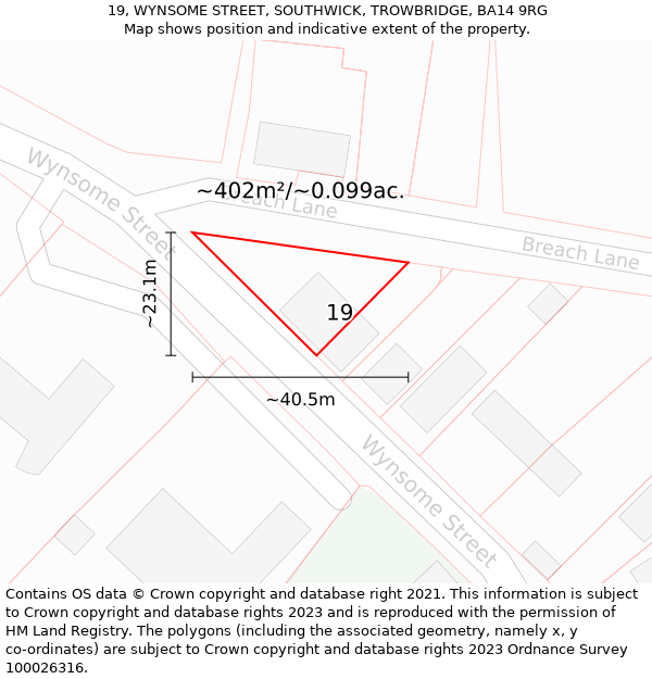 19, WYNSOME STREET, SOUTHWICK, TROWBRIDGE, BA14 9RG: Plot and title map