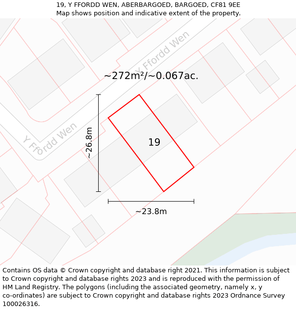 19, Y FFORDD WEN, ABERBARGOED, BARGOED, CF81 9EE: Plot and title map