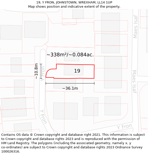 19, Y FRON, JOHNSTOWN, WREXHAM, LL14 1UP: Plot and title map