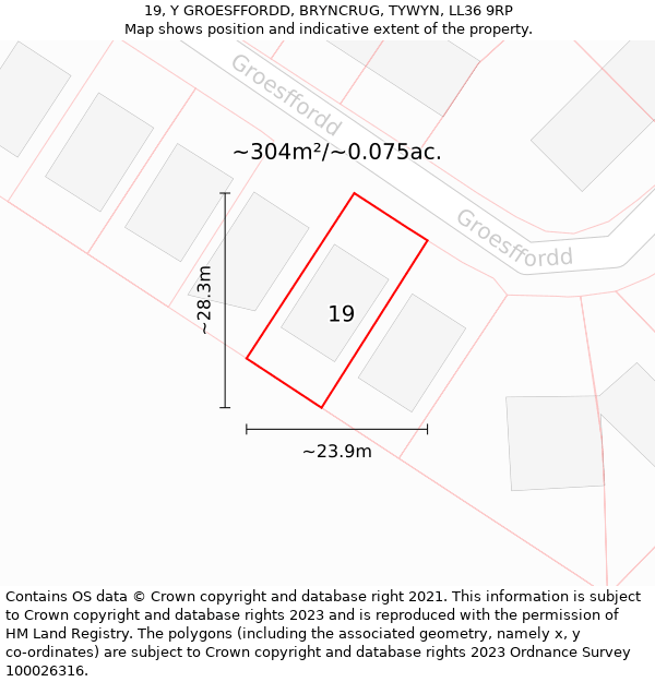 19, Y GROESFFORDD, BRYNCRUG, TYWYN, LL36 9RP: Plot and title map