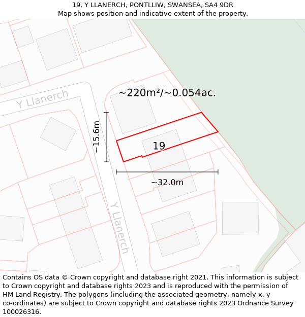 19, Y LLANERCH, PONTLLIW, SWANSEA, SA4 9DR: Plot and title map