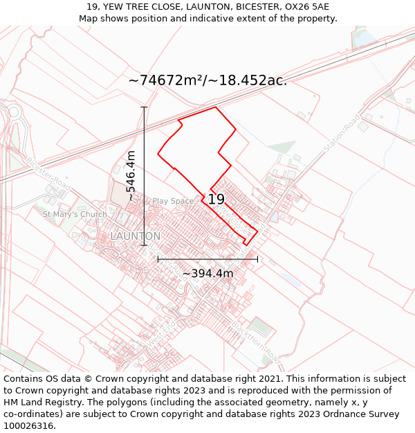 19, YEW TREE CLOSE, LAUNTON, BICESTER, OX26 5AE: Plot and title map