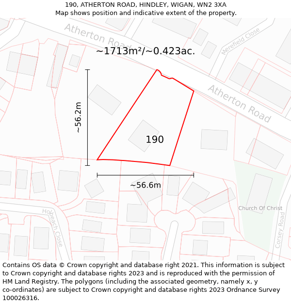 190, ATHERTON ROAD, HINDLEY, WIGAN, WN2 3XA: Plot and title map