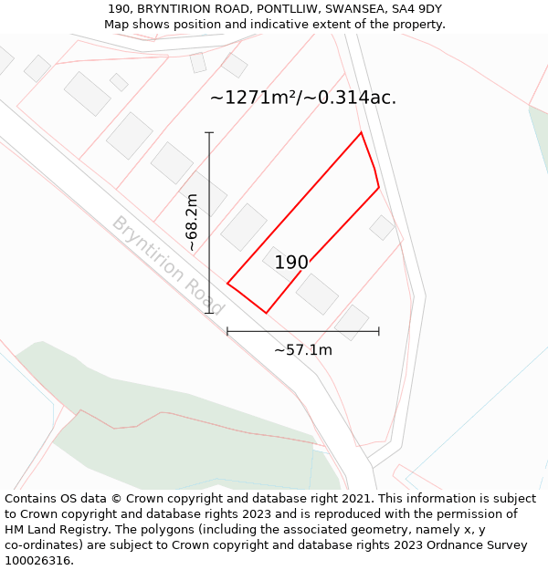 190, BRYNTIRION ROAD, PONTLLIW, SWANSEA, SA4 9DY: Plot and title map