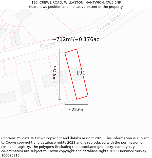 190, CREWE ROAD, WILLASTON, NANTWICH, CW5 6NF: Plot and title map