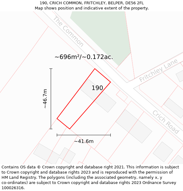 190, CRICH COMMON, FRITCHLEY, BELPER, DE56 2FL: Plot and title map