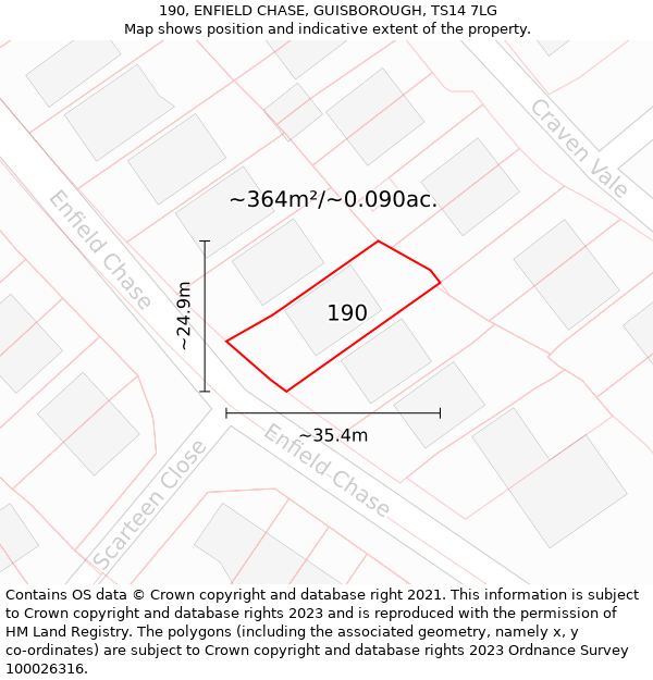 190, ENFIELD CHASE, GUISBOROUGH, TS14 7LG: Plot and title map