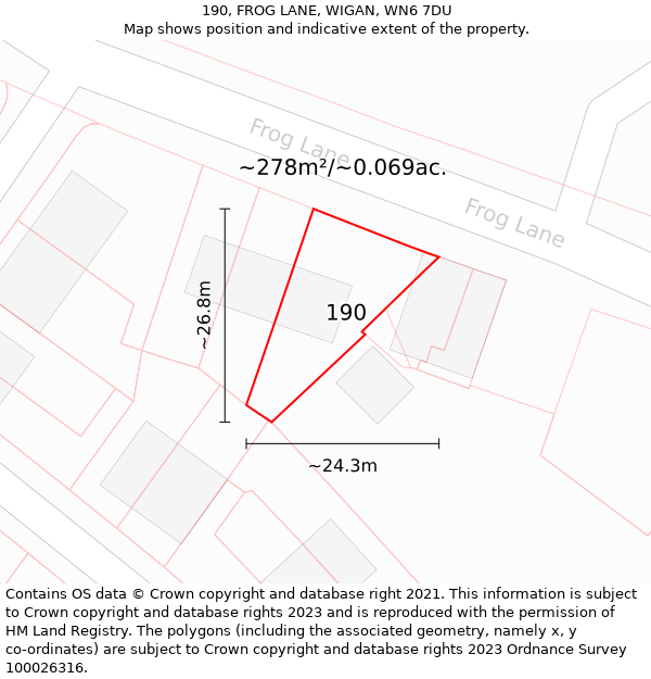 190, FROG LANE, WIGAN, WN6 7DU: Plot and title map