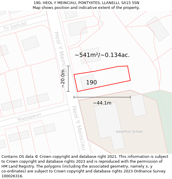 190, HEOL Y MEINCIAU, PONTYATES, LLANELLI, SA15 5SN: Plot and title map