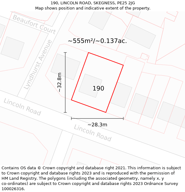 190, LINCOLN ROAD, SKEGNESS, PE25 2JG: Plot and title map