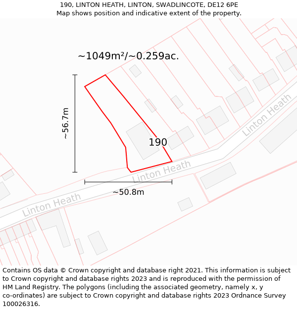 190, LINTON HEATH, LINTON, SWADLINCOTE, DE12 6PE: Plot and title map