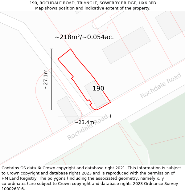 190, ROCHDALE ROAD, TRIANGLE, SOWERBY BRIDGE, HX6 3PB: Plot and title map