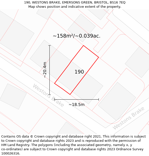 190, WESTONS BRAKE, EMERSONS GREEN, BRISTOL, BS16 7EQ: Plot and title map