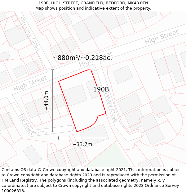 190B, HIGH STREET, CRANFIELD, BEDFORD, MK43 0EN: Plot and title map