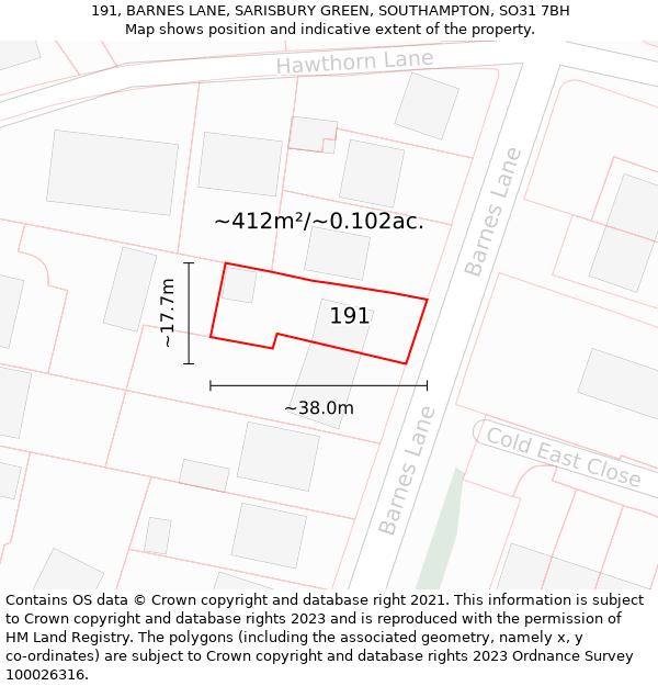 191, BARNES LANE, SARISBURY GREEN, SOUTHAMPTON, SO31 7BH: Plot and title map