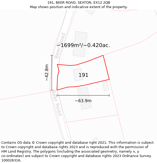 191, BEER ROAD, SEATON, EX12 2QB: Plot and title map