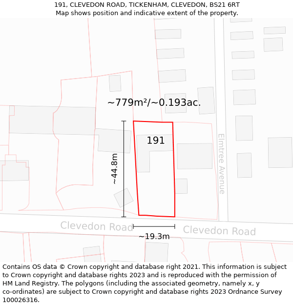 191, CLEVEDON ROAD, TICKENHAM, CLEVEDON, BS21 6RT: Plot and title map