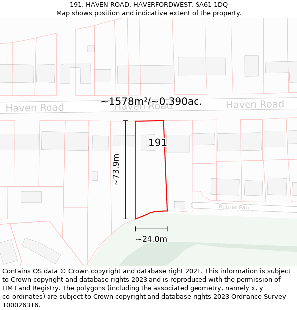 191, HAVEN ROAD, HAVERFORDWEST, SA61 1DQ: Plot and title map