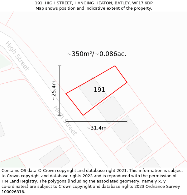 191, HIGH STREET, HANGING HEATON, BATLEY, WF17 6DP: Plot and title map