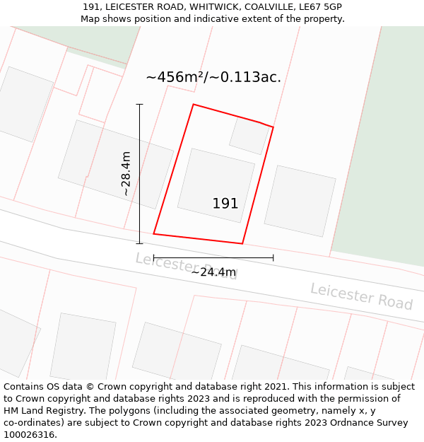 191, LEICESTER ROAD, WHITWICK, COALVILLE, LE67 5GP: Plot and title map