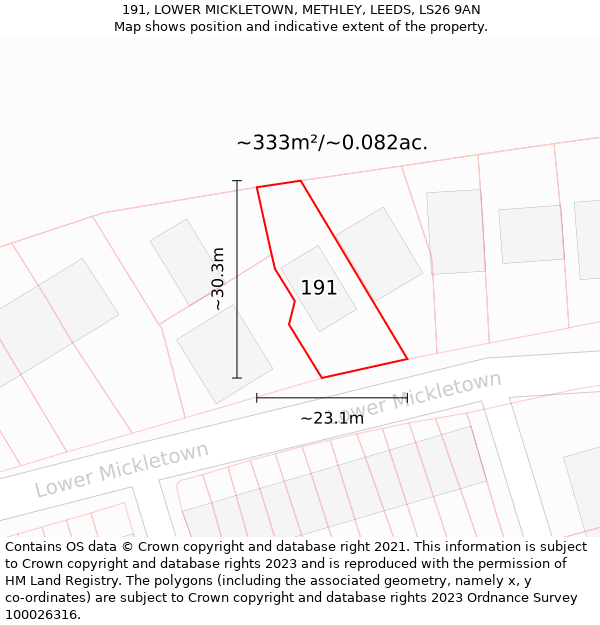191, LOWER MICKLETOWN, METHLEY, LEEDS, LS26 9AN: Plot and title map