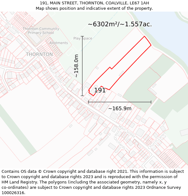 191, MAIN STREET, THORNTON, COALVILLE, LE67 1AH: Plot and title map