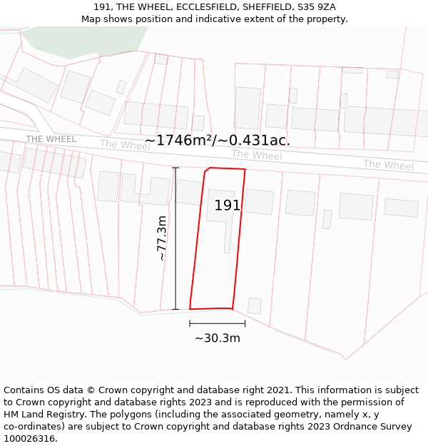 191, THE WHEEL, ECCLESFIELD, SHEFFIELD, S35 9ZA: Plot and title map