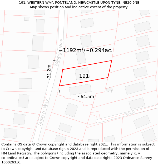 191, WESTERN WAY, PONTELAND, NEWCASTLE UPON TYNE, NE20 9NB: Plot and title map