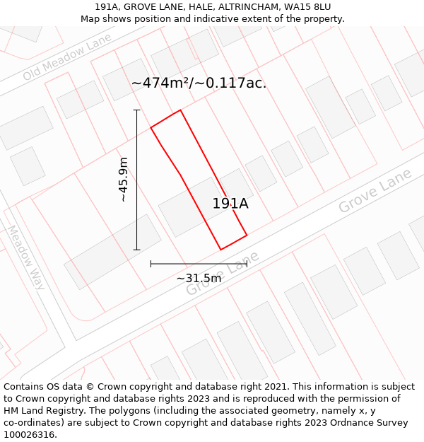 191A, GROVE LANE, HALE, ALTRINCHAM, WA15 8LU: Plot and title map