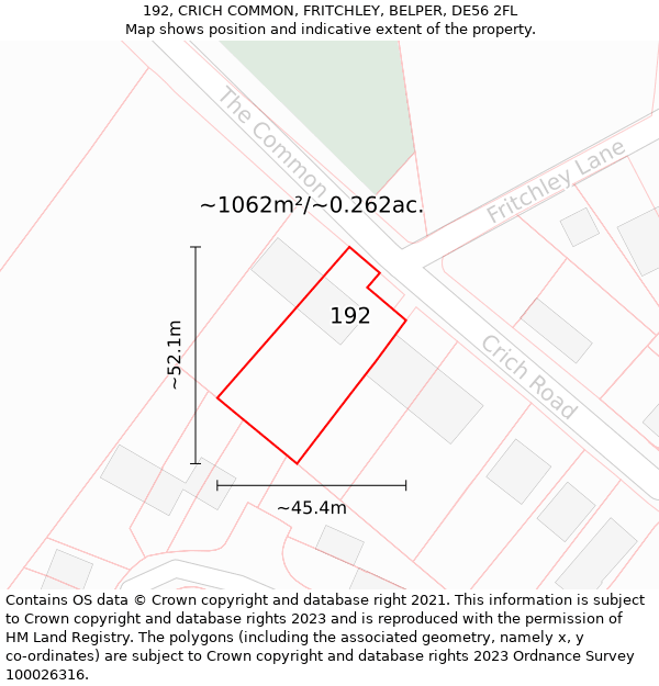 192, CRICH COMMON, FRITCHLEY, BELPER, DE56 2FL: Plot and title map