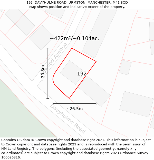 192, DAVYHULME ROAD, URMSTON, MANCHESTER, M41 8QD: Plot and title map